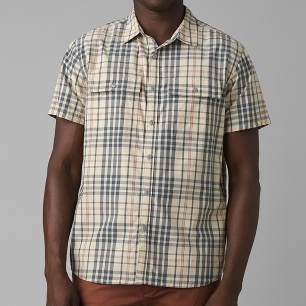 PRANA KIRKWOOD BUTTON-UP SHIRT MEN'S Tan Plaid Large